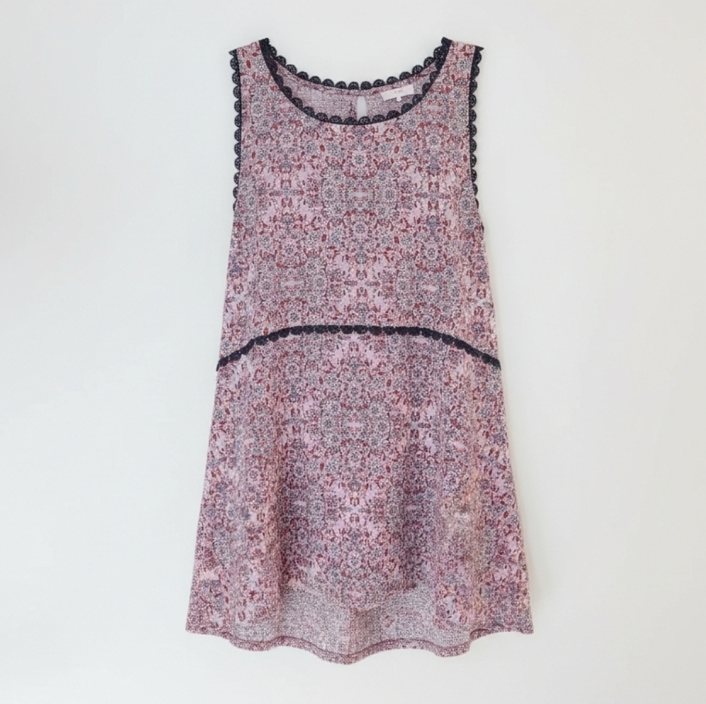 LC Lauren Conrad Boho Floral Crochet Trim Lagenlook Oversized Tank Top L